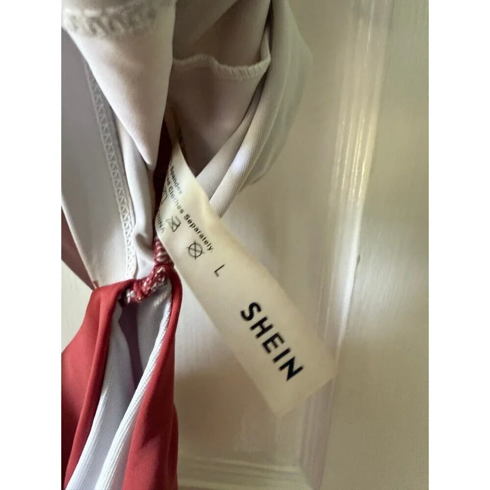 SHEIN women’s size large cut out pink white red bathing suit